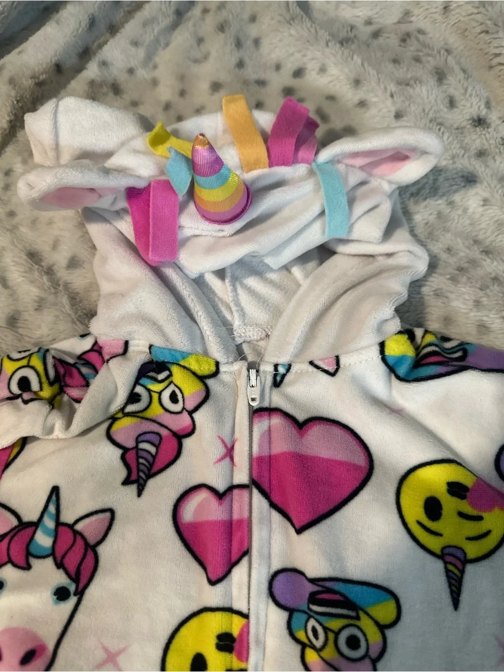 Girls' Unicorn & Emoji Fleece One-Piece Pajamas - White/Pink